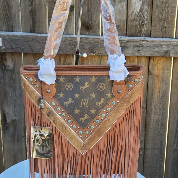 Montana West Signature Monogram Fringe Tote - Picture 2 of 7